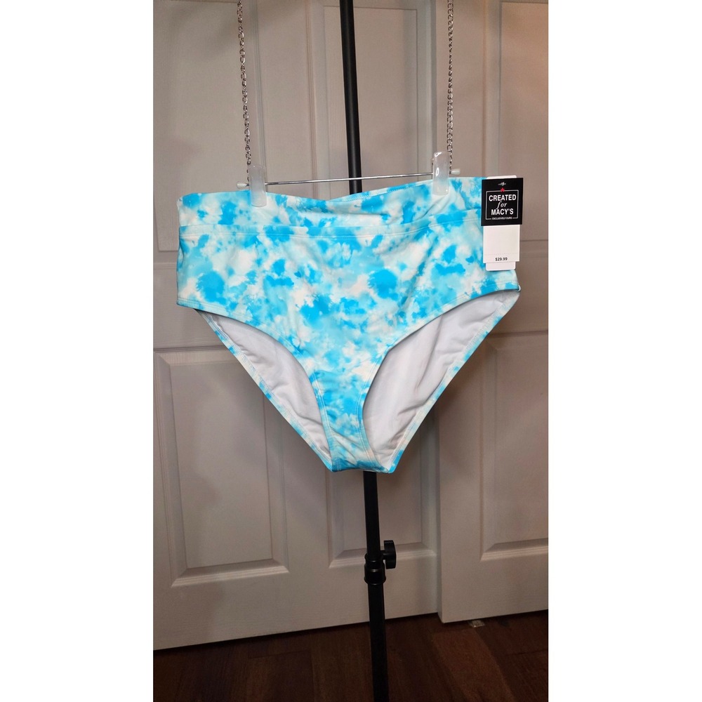 Created for Macys High Waisted Tie Dye Bikini Bottoms Blue White Plus Size 20/22